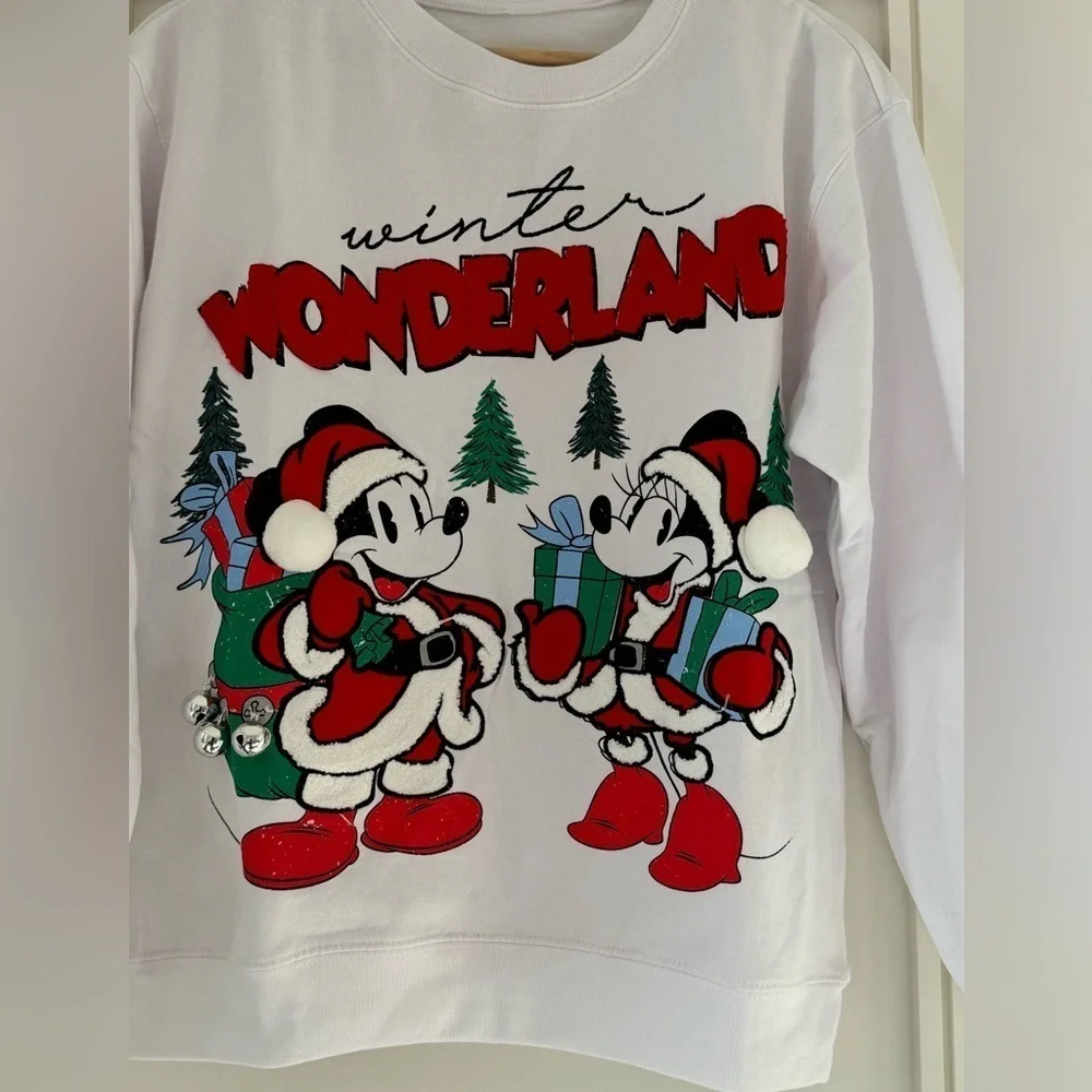 NWOT Disney Mickey And Minnie Mouse Christmas Jumper with silver bells - Picture 5 of 7